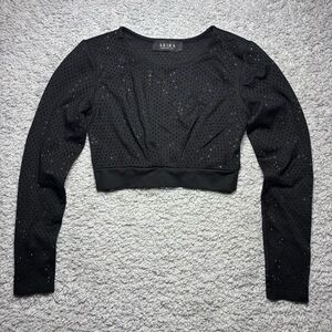 AKIRA Top Womens Small Rhinestone Bodycon Cropped Clubwear Long Sleeve Party NYE